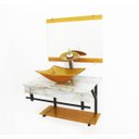 Ver imagem 2 de GABINETE DE VIDRO 60CM APX COM CUBA QUADRADA - MÁRMORE BRANCO DOURADO