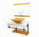 Ver imagem 3 de GABINETE DE VIDRO 60CM APX COM CUBA QUADRADA - MÁRMORE BRANCO DOURADO
