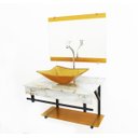 Ver imagem 3 de GABINETE DE VIDRO 60CM APX COM CUBA QUADRADA - MÁRMORE BRANCO DOURADO