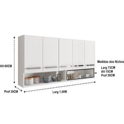 Armário de Cozinha Aereo Branco 5 Portas 1,50cm - 2
