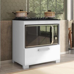 Balcão Para Cooktop e Forno 5 Bocas 1 Porta Albânia Branco Brienza