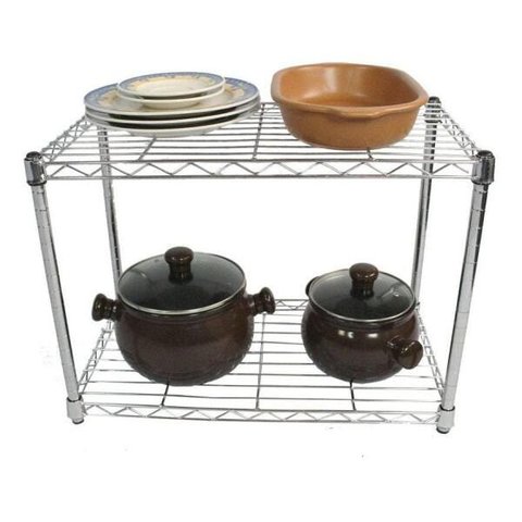 Estante de Aço Cromado com 2 Prateleiras Rack Aramado 1007