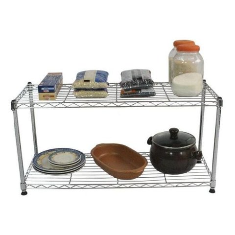 Estante de Aço Cromado com 2 Prateleiras Rack Aramado 1013