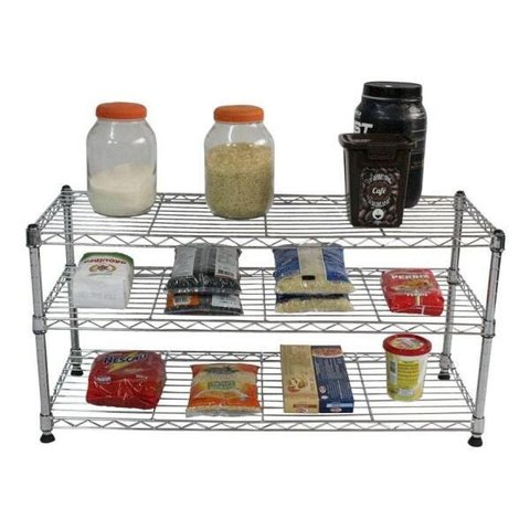 Estante de Aço Cromado com 3 Prateleiras Rack Aramado 1014