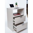 Ver imagem 3 de Mesa de Cabeceira 60cm de Altura Off White com 2 Gavetas Enviamos Montado