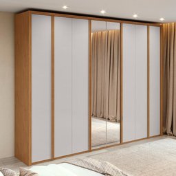 Guarda-roupa Casal 100% Mdf 8 Portas Easy Glow com Espelhos Amendoa Clean/off White - 1