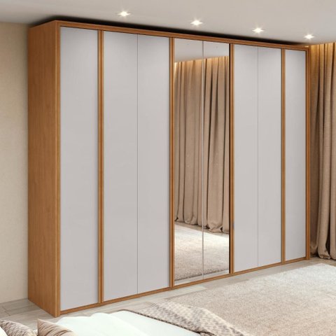 Guarda-roupa Casal 100% Mdf 8 Portas Easy Glow com Espelhos Amendoa Clean/off White