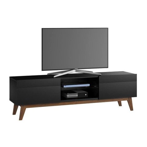 Rack para Sala Retrô Preto 2 Gavetas 180cm - Imcal Móveis
