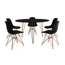 Ver imagem 6 de Mesa Jantar Redonda 110Cm Preta Clips 3 Pés Com 5 Cadeiras Pretas Base Cobre - Cor: Preto