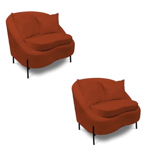 Poltrona Decorativa Orgânica Pé de Metal Preto Kit 2 Zaya Bouclê C05 - D’Rossi