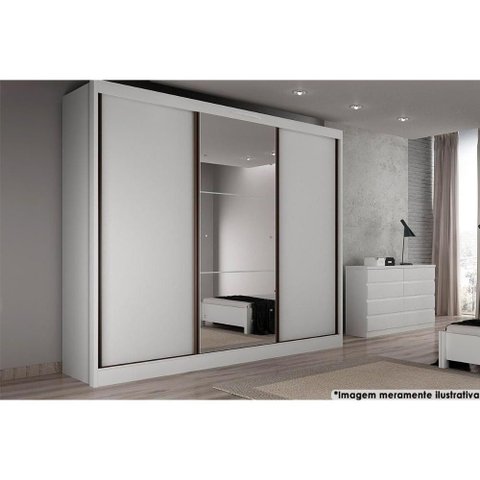 Guarda Roupa Casal 3 Portas de Correr e 6 Gavetas C- Espelho Natus Branco - Novo Horizonte