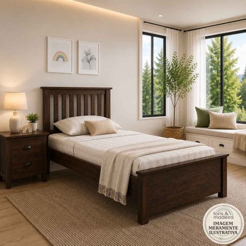 Cama de Solteiro de Madeira Maciça Ecoconfort