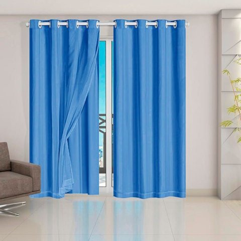 Cortina Blackout Pvc com Tecido Voil 2,80 M X 2,30 M Azul