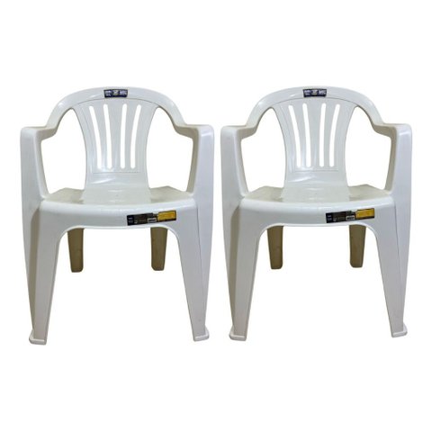 02 Cadeira Poltrona Plástico Mor Resistente Braço Bela Vista