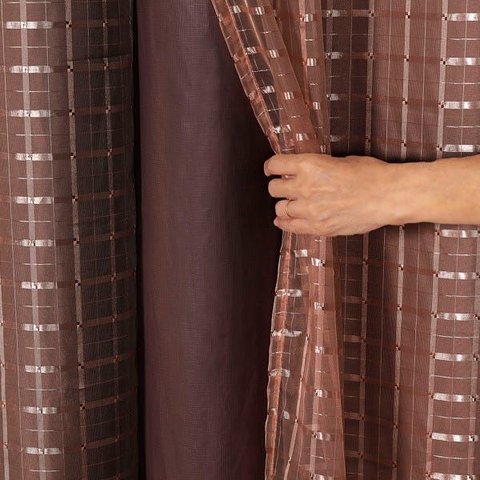 Cortina Blackout Pvc com Tecido Voil Xadrez 2,80 M X 1,60 M Tabaco