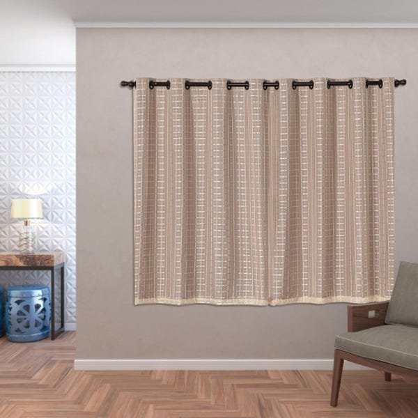 Cortina Blackout PVC com Tecido Voil xadrez 2,80 M x 1,60 M Avelã - 2