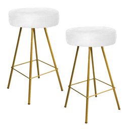 Kit 02 Banqueta Alta Laisa Dourado Corino Branco - 1