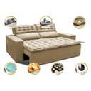 Ver imagem 4 de Sofá 3 Lugares Retrátil e Reclinável Cama Inbox Slim 1,80M Velusoft Bege