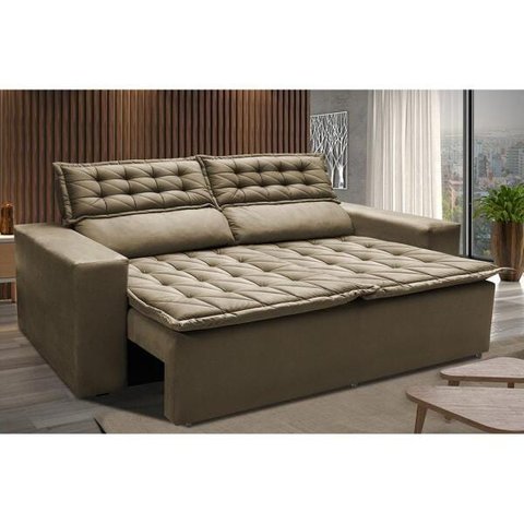 Sofá 3 Lugares Retrátil e Reclinável Cama Inbox Slim 1,80M Velusoft Castor