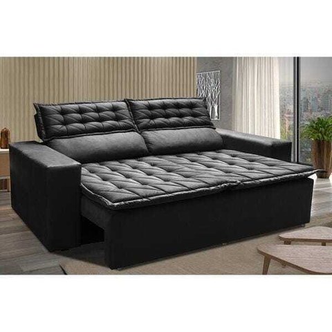Sofá 3 Lugares Retrátil e Reclinável Cama Inbox Slim 1,80M Velusoft Preto