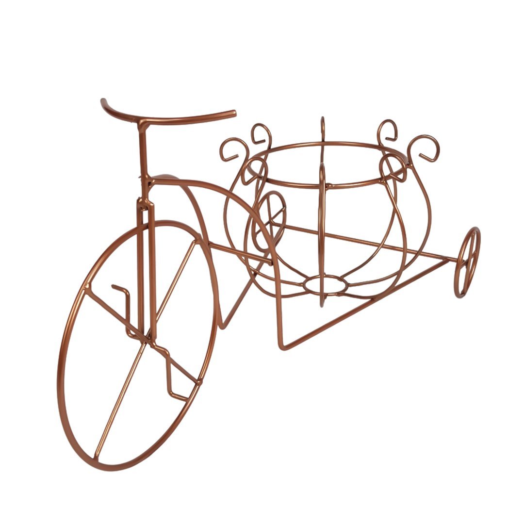 Bicicleta floreira jardim decoração média p/ vaso ferro rose - 1