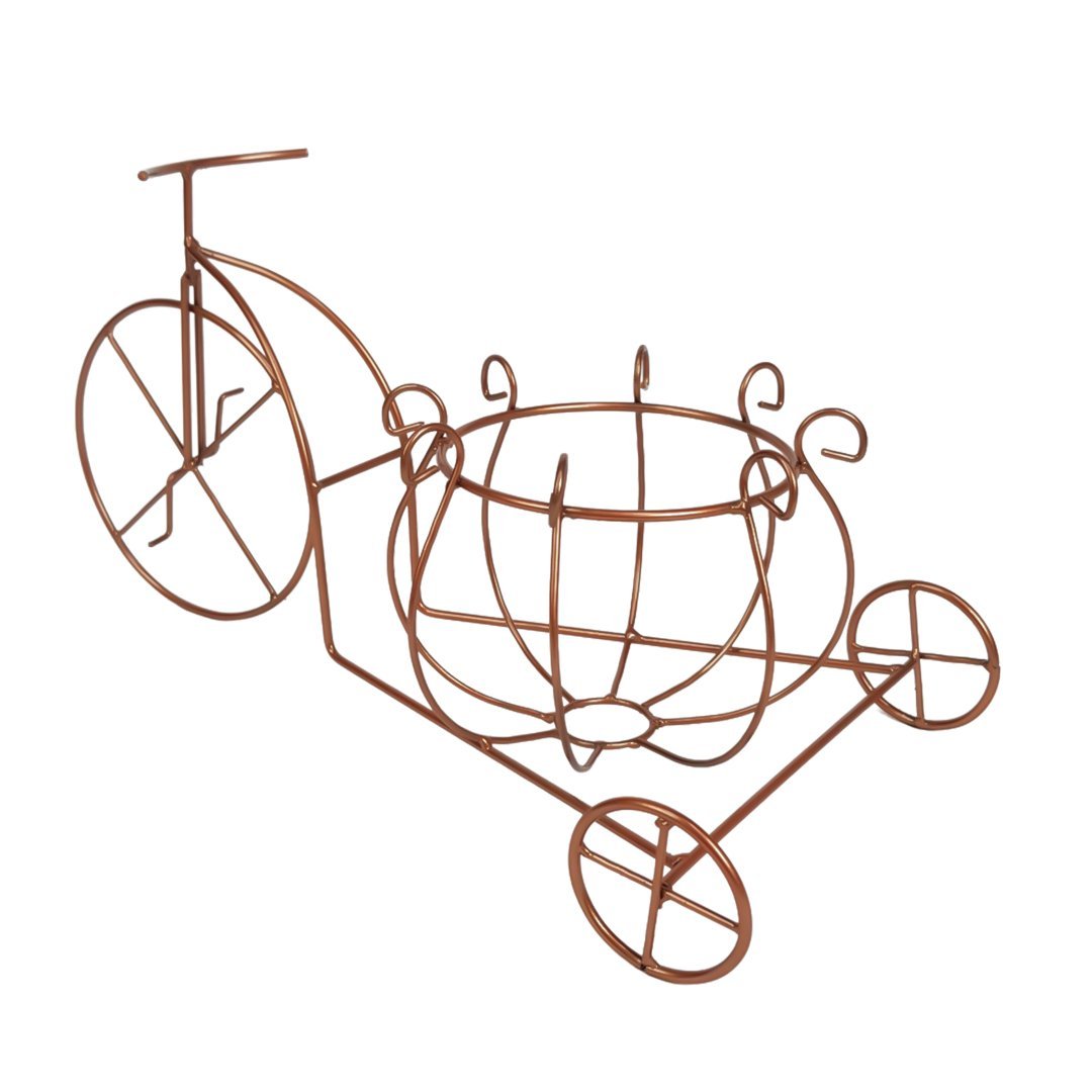 Bicicleta floreira jardim decoração média p/ vaso ferro rose - 5