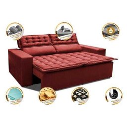 Sofá 3 Lugares Retrátil e Reclinável Cama Inbox Slim 1,80M Velusoft Vermelho - 4 Sofá 3 Lugares Retrátil e Reclinável Cama Inbox Slim 1,80M Velusoft Vermelho - 4
