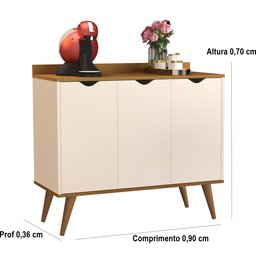 Aparador 3 Portas Buffet 4400 Pés Palito Madeira Perola / Nature - Comprar Moveis em Casa - 3