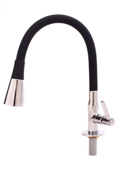 Torneira Cozinha ABS 1/4 Bancada Flexível Cromado Preta - 1