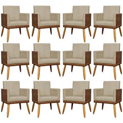 Kit 12 Poltronas Decorativas para Escritório Lis Corino e Suede Cores Pé Palito