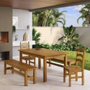 Ver imagem 1 de Conjunto Mesa 160cm 2 Cadeiras e 2 Bancos Área Gourmet Madeira Maciça Ventimiglia Yescasa Marrom/Nogueira