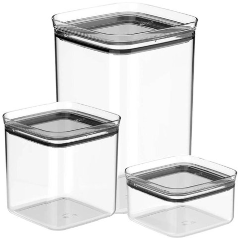 Kit 3 Potes Herméticos Vidro 3,5l 2,3l 1l Porta Mantimentos Alimentos Block ou