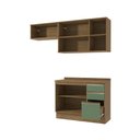 Ver imagem 4 de Armário de Cozinha Compacta 3 Gavetas 100% Mdf 200cm Nogueira/verde Celeste Kappesberg