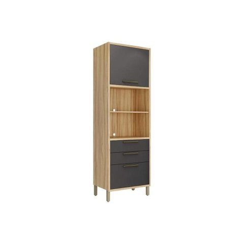 Paneleiro de Cozinha Syrah Torre Quente C/ 2 Portas e 2 Gavetas 74x225m Amendoa/grafite - Ronipa
