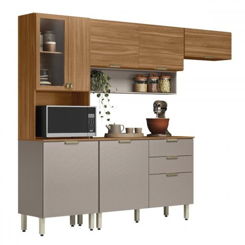 Cozinha Completa Alba 8 Portas 2 Gavetas com Vidro Amêndola/nude Prime Tx - Demóbile