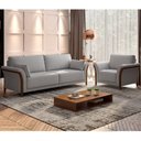 Ver imagem 3 de Kit Sofá 02 Lugares Sala Estar 162cm com Poltrona Stefan Pés de Madeira M03 Linho Cinza - Lyam Decor