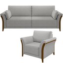 Ver imagem 1 de Kit Sofá 02 Lugares Sala Estar 162cm com Poltrona Stefan Pés de Madeira M03 Linho Cinza - Lyam Decor