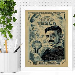 Quadro Decorativo Nikola Tesla 33x24cm:moldura Branca - 2