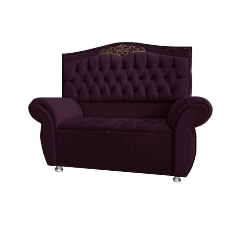 KIT Cabeceira + Recamier Baú Dunas Dubái Marsala veludo Linha Alta 1,40 casal Dalaqua-Decor