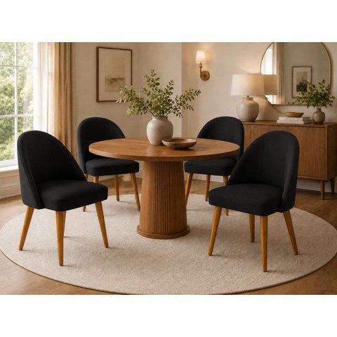 Kit 4 Cadeiras Lua Estofada Moderna Sala de Jantar Suede Preto