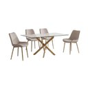 Ver imagem 2 de Conjunto Mesa de Jantar Lara 160cm Vidro 10mm Base Aço Carbono Bronze com 4 Cadeiras Linho - Bege