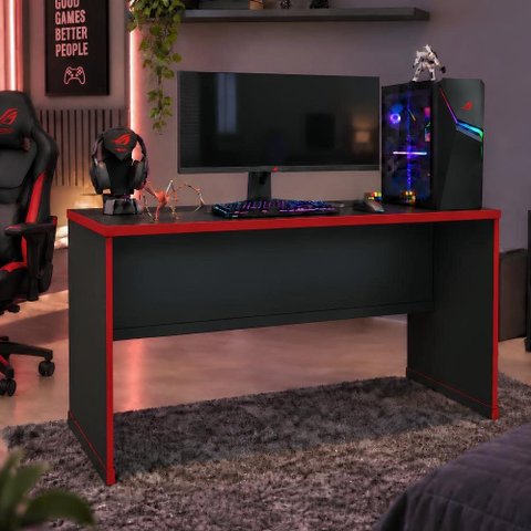 Mesa Gamer Escrivaninha para Computador Pc 136 cm Home Office Estudo Setup Gamer - Preto e Vermelho