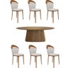 Conjunto Sala de Jantar Mesa Talocan Oval 218cm e 6 Cadeiras Puskas Linho Bege/Nogueira - Granbelo G - 1