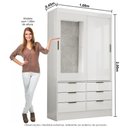 Ver imagem 4 de Guarda-Roupa Solteiro com Espelhos 2 Portas de Correr e 6 Gavetas 108cm Multimóveis CR35566 Branco