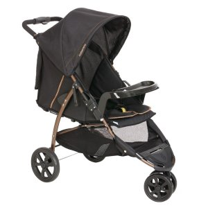 Carrinho de Bebê Passeio Reclinável Berço 3 Rodas de 0 Até 15kg Cross Trail Preto Cobre