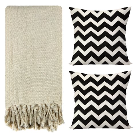 Kit 1 Manta Para Sofá 2,40 X 1,80 Bege + 2 Capas de Almofada