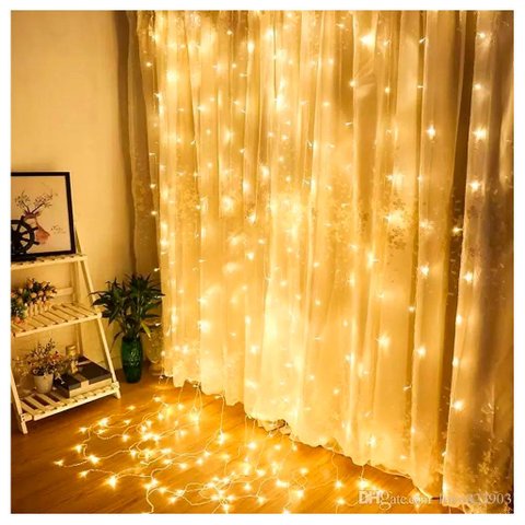 Cascata Cortina de Natal 780 Led Luz Amarela 8 Funções 5x3m 220v