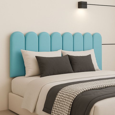 Cabeceira Queen Size Design Nuvem 45x20cm 8 Placas em Suede:azul Bebe