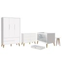 Ver imagem 1 de Dormitório Infantil Theo 3 Portas, Cômoda 6 Gavetas, Berço, Mesa de Canto Branco Fosco com Pés Amade
