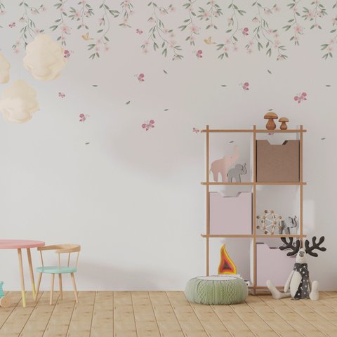 Papel de Parede Jardim Encantado Cerejeiras Borboletas 300 X 160